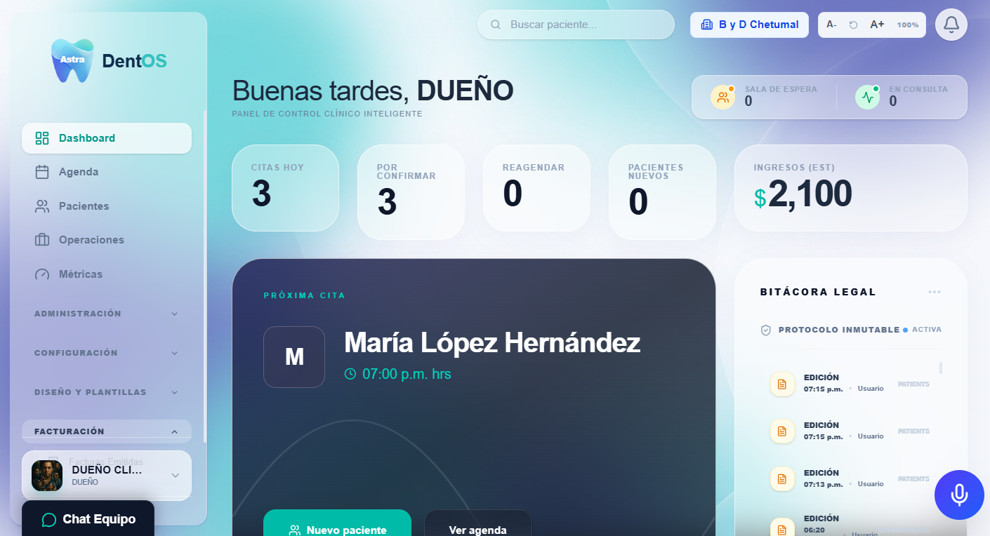 Astra DentOS Dashboard